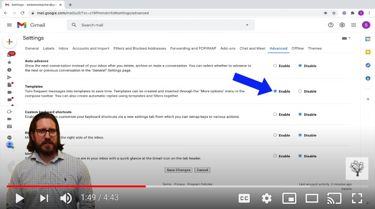 Enable Templates in Gmail Settings