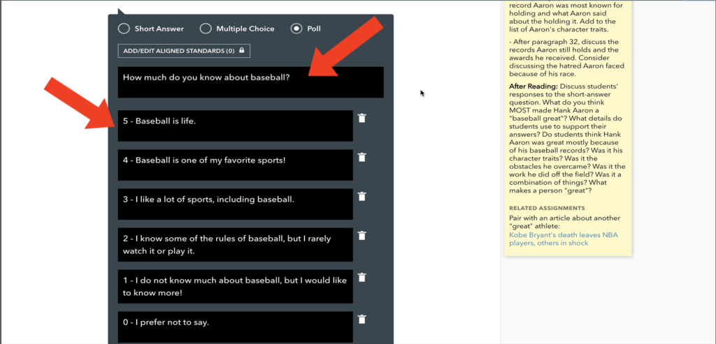 Customize Article Questions in Actively Learn