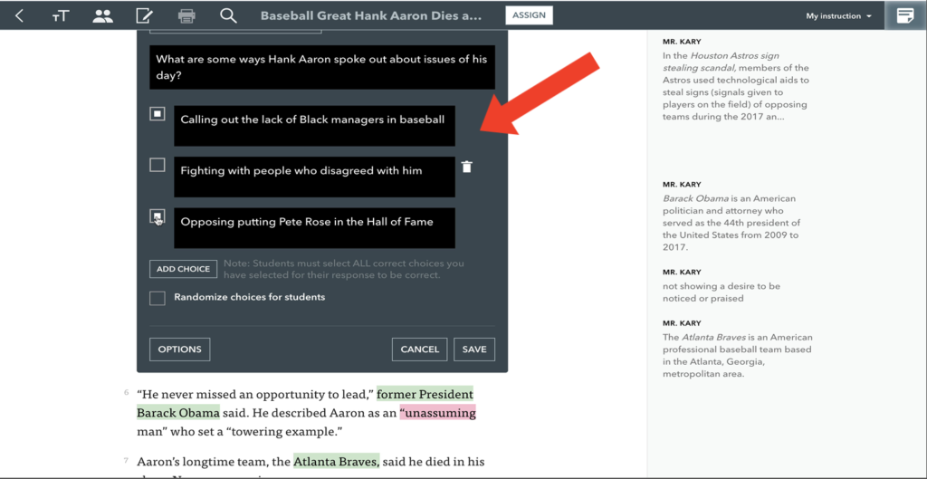 Adding Multiple Choice Questions in Actively Learn