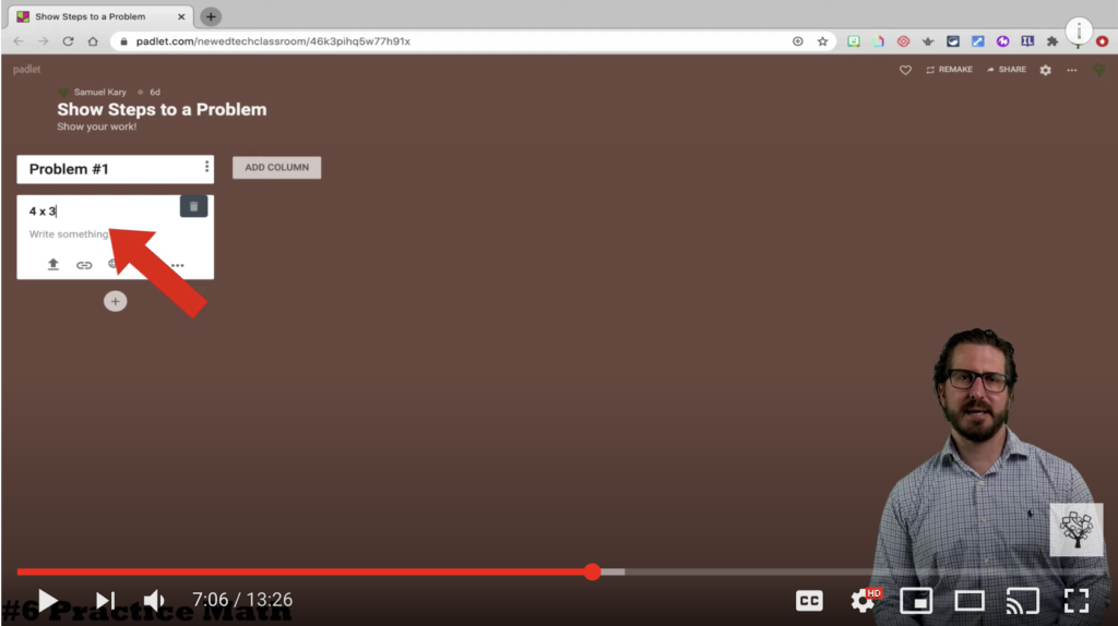 Practice Math in Padlet