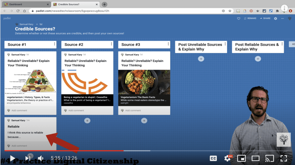 Determine Whether Sources Are Reliable using Padlet Shelf