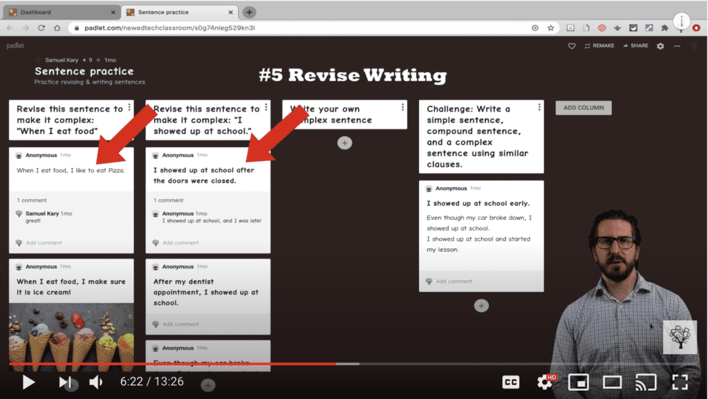 Revise Writing in Padlet Shelf