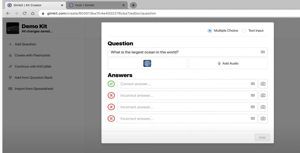 Add Multiple Choice Questions in Gimkit
