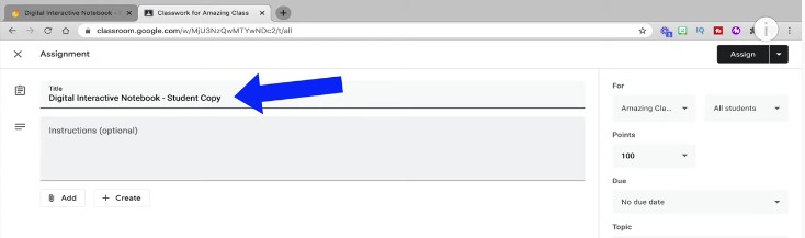 Label the Assignment Digital Interactive Notebook "Student Copy"