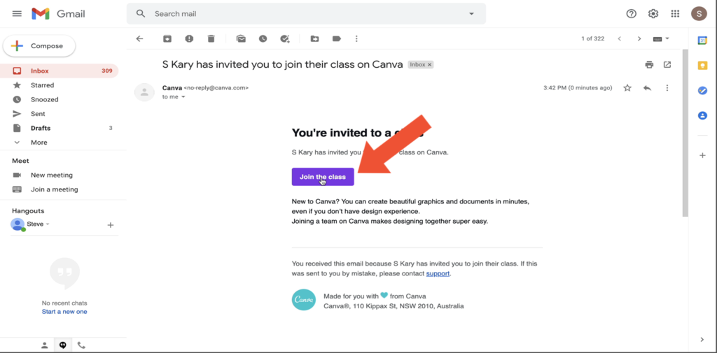 Students Join Canva Class from Email Invite